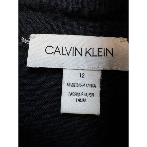 Calvin Klein Women's Linen Shorts Romper Tie Waist Size 12 Black Short Sleeve - Picture 3 of 8